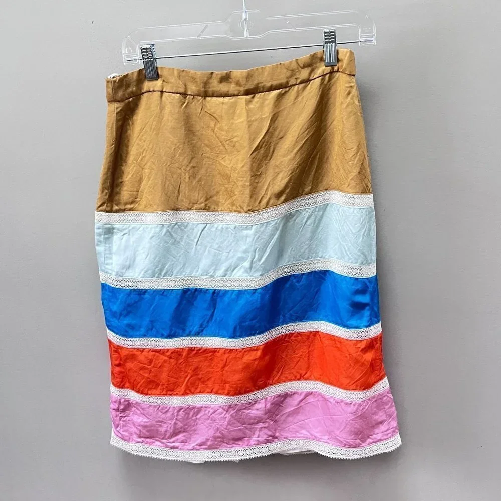 J. Crew Linen Blend Color‎ Block Panel Skirt- Size 6